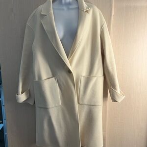 Theory Cream Easy One Button Long Wool Cashmere Coat